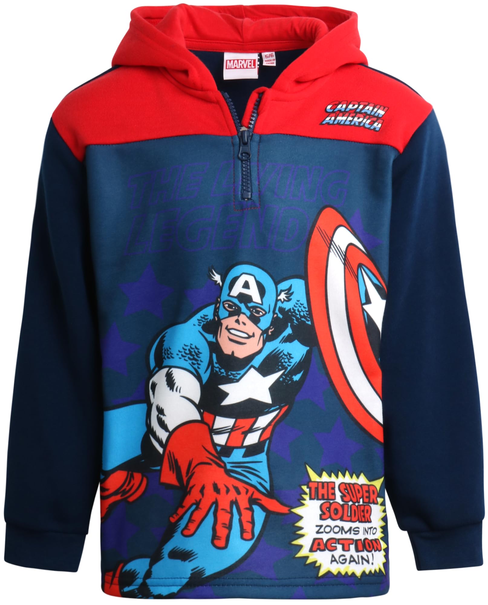 Marvel Boys Spiderman Hoodie - Captain America Spidey Iron Man Hulk Quarter Zip Sweatshirt Graphic Hoodies for Toddler & Kid